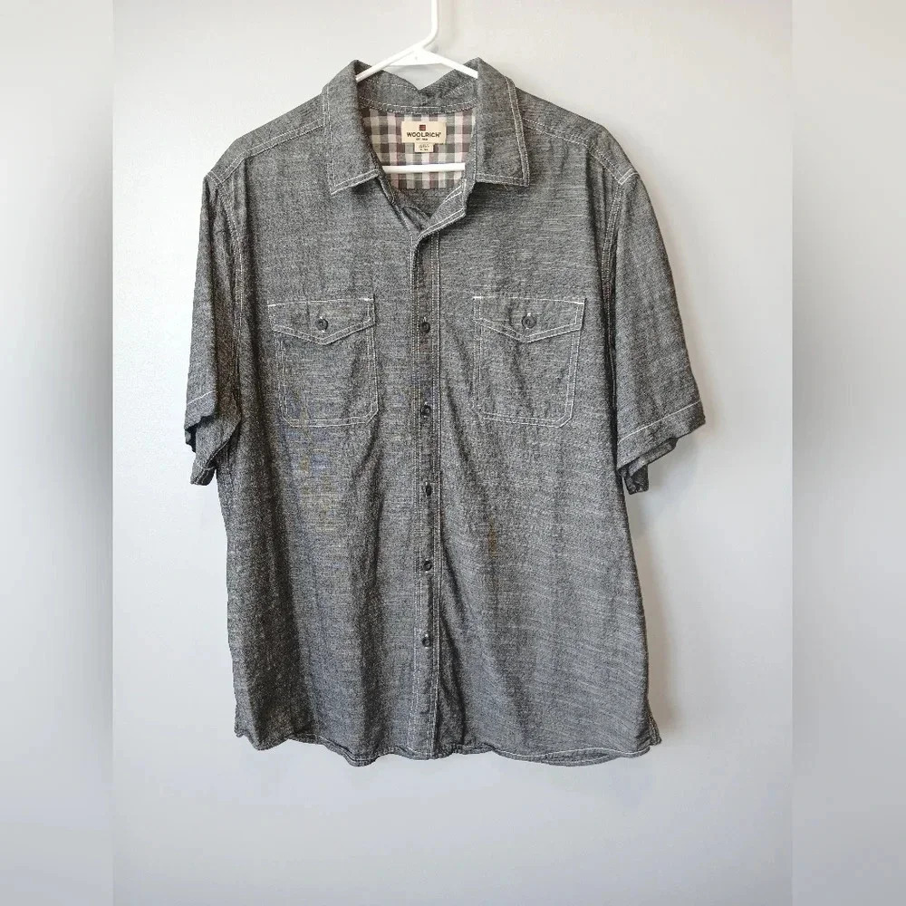 Vintage Woolrich gray button down short sleeve shirt pockets men's XL - Picture 1 of 7